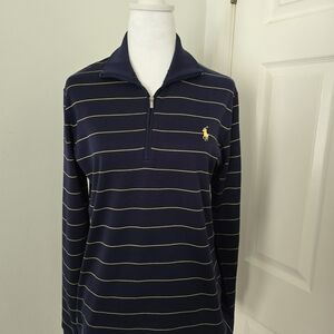 Ralph Lauren Golf Navy Yellow Striped Polo Long Sleeve Top Sz. (Lg)